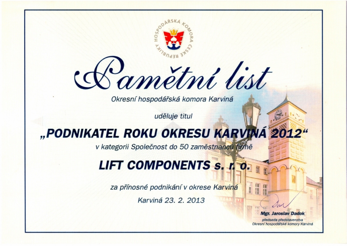 Lift Components s.r.o. - Podnikatel roku 2012